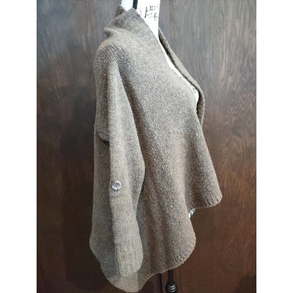 Laurie Ann Brazeau LAB Open Cardigan Sweater Size Medium Brown Roll Tab Sleeves - Picture 7 of 7